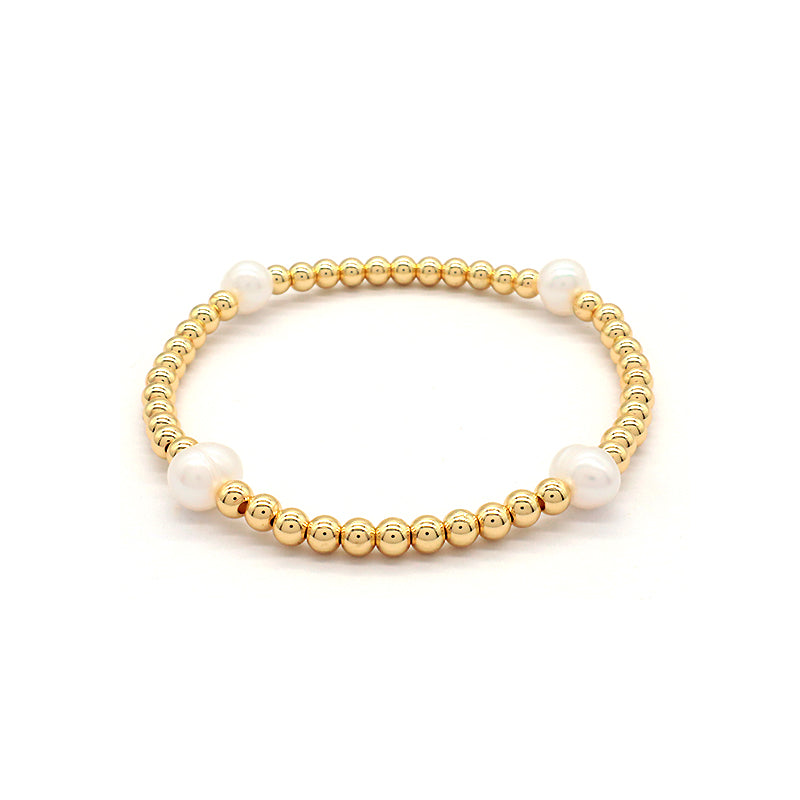 Handmade OEM Wholesale Fashion Custom Adjustable Gold Plated Brass Beads Fresh Water Pearl Bracelet