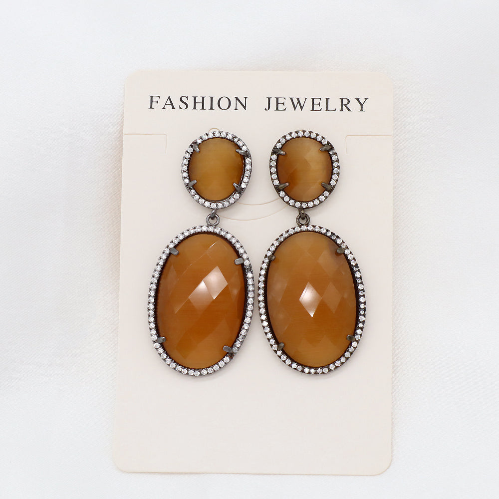 Miss Gift Jewelry Custom Factory Teardrop Various Colorful CZ Natural Stone Earring Stud Gold Plated natural gemstone Earrings