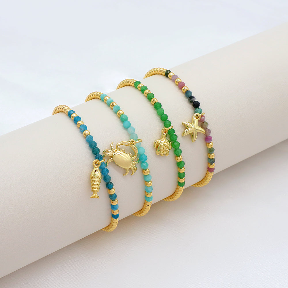 Handmade Customizable Natural Stone Stainless Steel Double Layer Bracelet