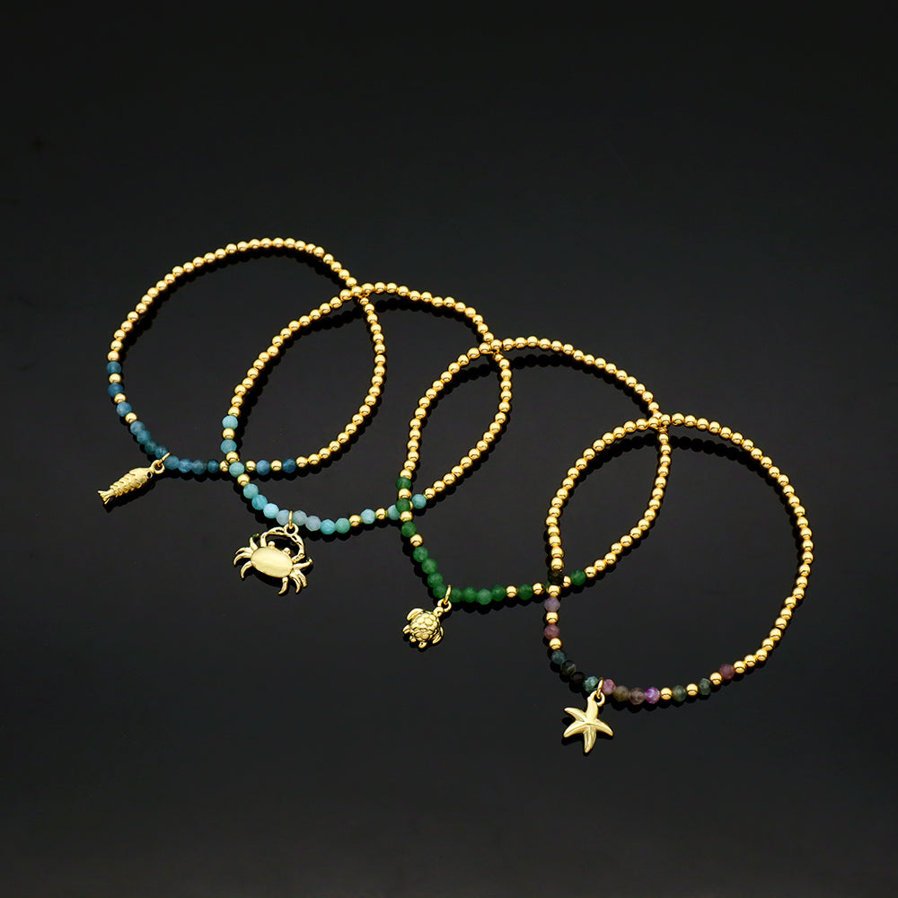 Handmade Customizable Natural Stone Stainless Steel Double Layer Bracelet