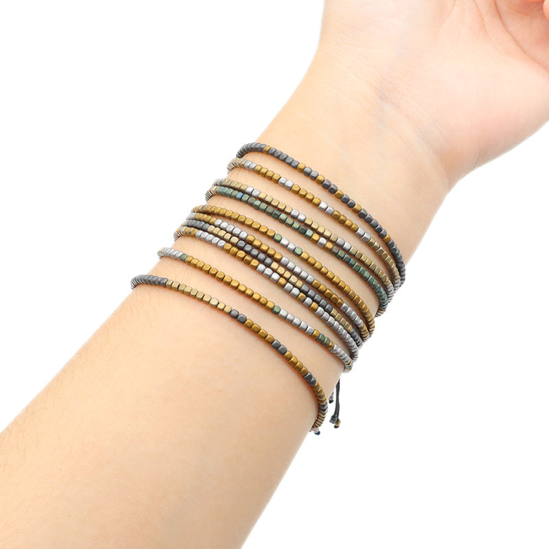Best Friend Adjustable Handmade OEM Wholesale Fashionable Customized Woven Braided Hematite Beads Bangle Bracelet For Women Men