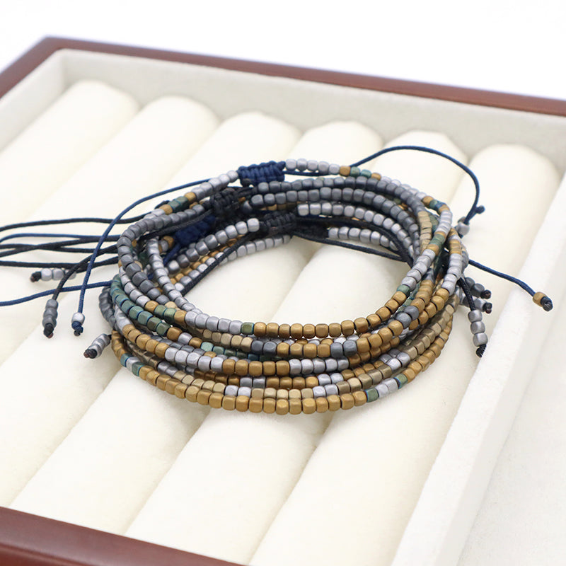 Best Friend Adjustable Handmade OEM Wholesale Fashionable Customized Woven Braided Hematite Beads Bangle Bracelet For Women Men