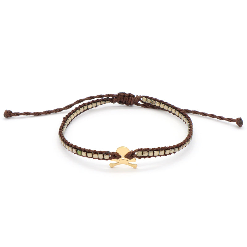 Wholesale Custom Jewelry Fashion Braided Woven Jewelry Adjustable Stainless Steel Skull Charm Hematite Bracelets For Men Women