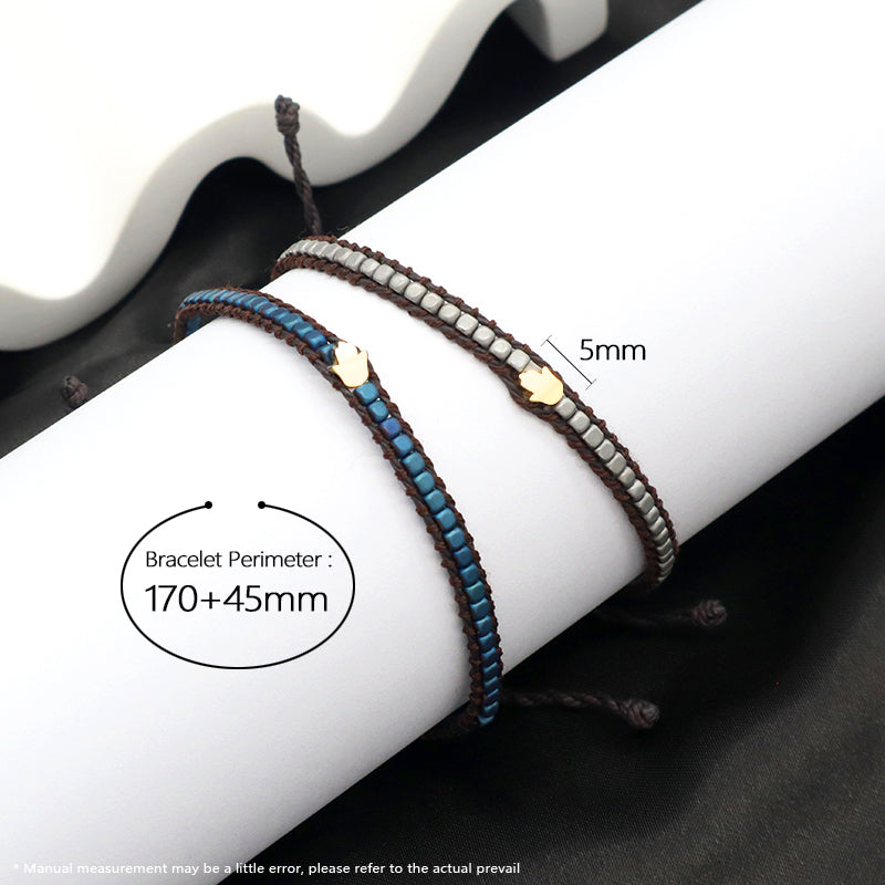 Handmade Wholesale Custom Factory Fashion Braided Woven Jewelry Adjustable Stainless Steel Charm Hematite Bracelet For Women Men