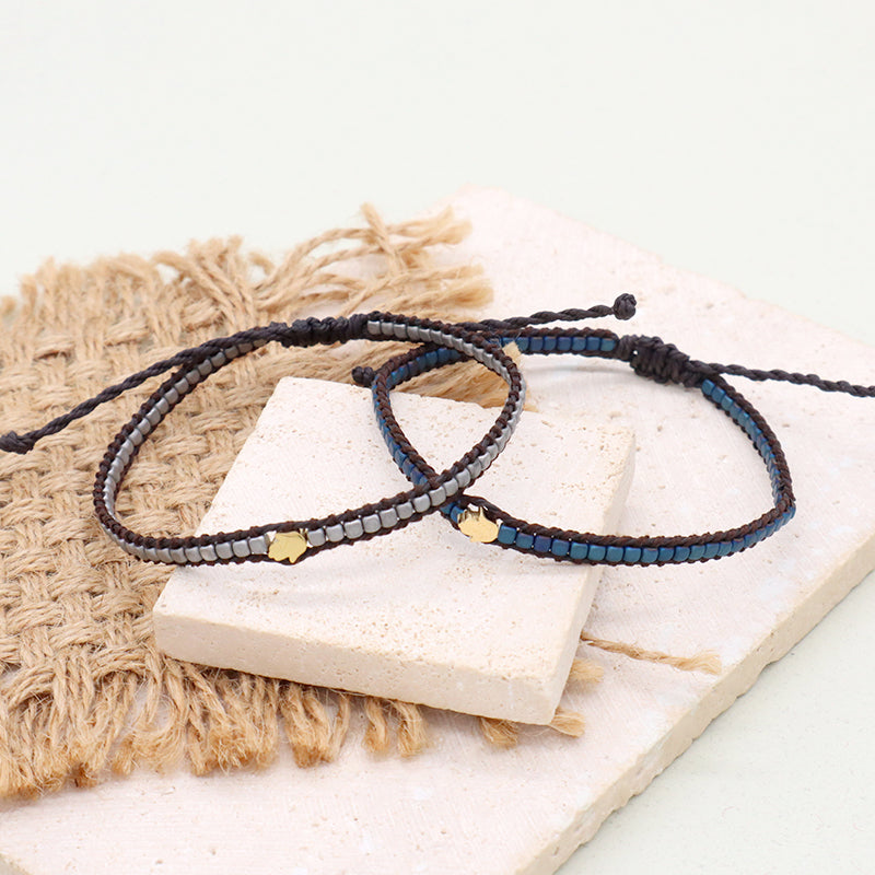 Handmade Wholesale Custom Factory Fashion Braided Woven Jewelry Adjustable Stainless Steel Charm Hematite Bracelet For Women Men
