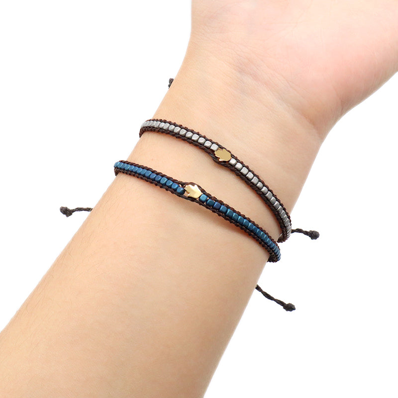 Handmade Wholesale Custom Factory Fashion Braided Woven Jewelry Adjustable Stainless Steel Charm Hematite Bracelet For Women Men