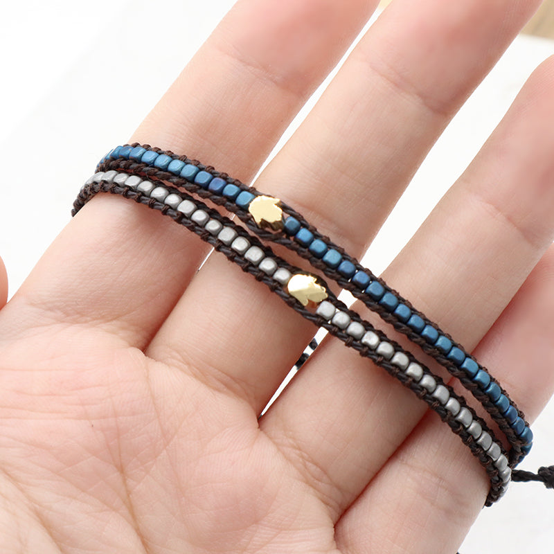 Handmade Wholesale Custom Factory Fashion Braided Woven Jewelry Adjustable Stainless Steel Charm Hematite Bracelet For Women Men