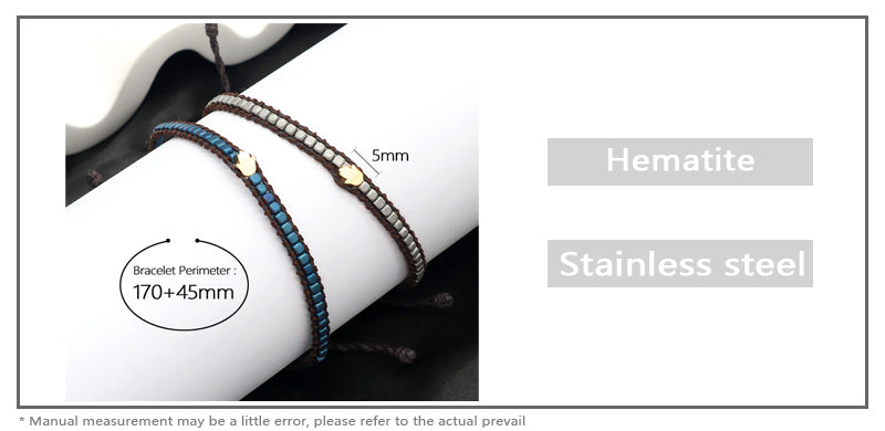 Handmade Wholesale Custom Factory Fashion Braided Woven Jewelry Adjustable Stainless Steel Charm Hematite Bracelet For Women Men
