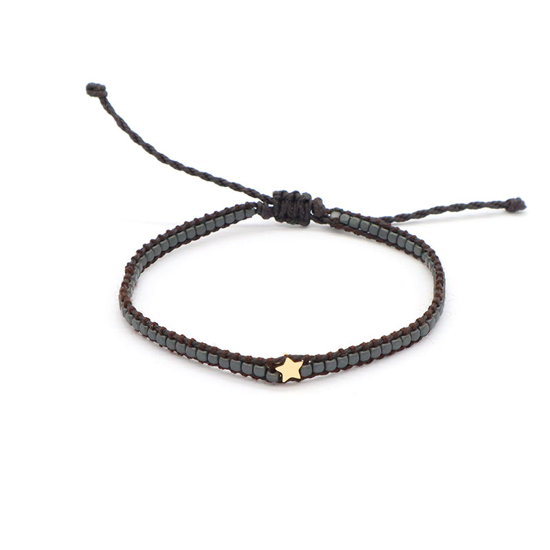 OEM Wholesale Custom Jewelry Handmade Fashion Jewelry Adjustable Stainless Steel Moon Star Charm Hematite Woven Tassel Bracelets