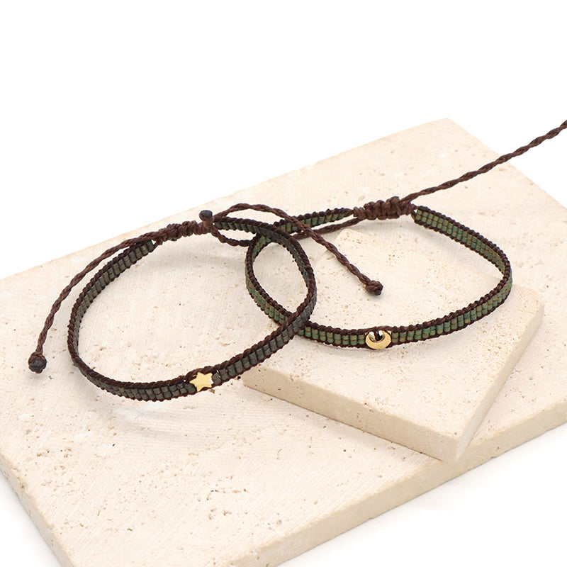 OEM Wholesale Custom Woven Double Layer Best Friend Handmade Adjustable Miyuki Bangle Stainless Steel Charm Miyuki Beads Bracelet