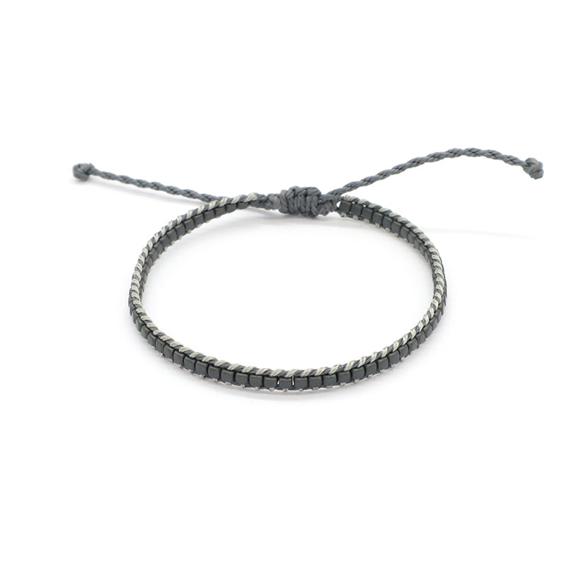 Good quality OEM Simple Design Wholesale Custom Woven Best Friend Handmade Adjustable Hematite Beads Bangle Bracelet