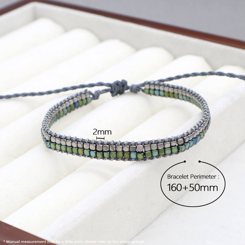 Good Quality OEM Wholesale Simple Design Custom Woven Best Friend Handmade Adjustable Double Rows Hematite Beads Bangle Bracelet