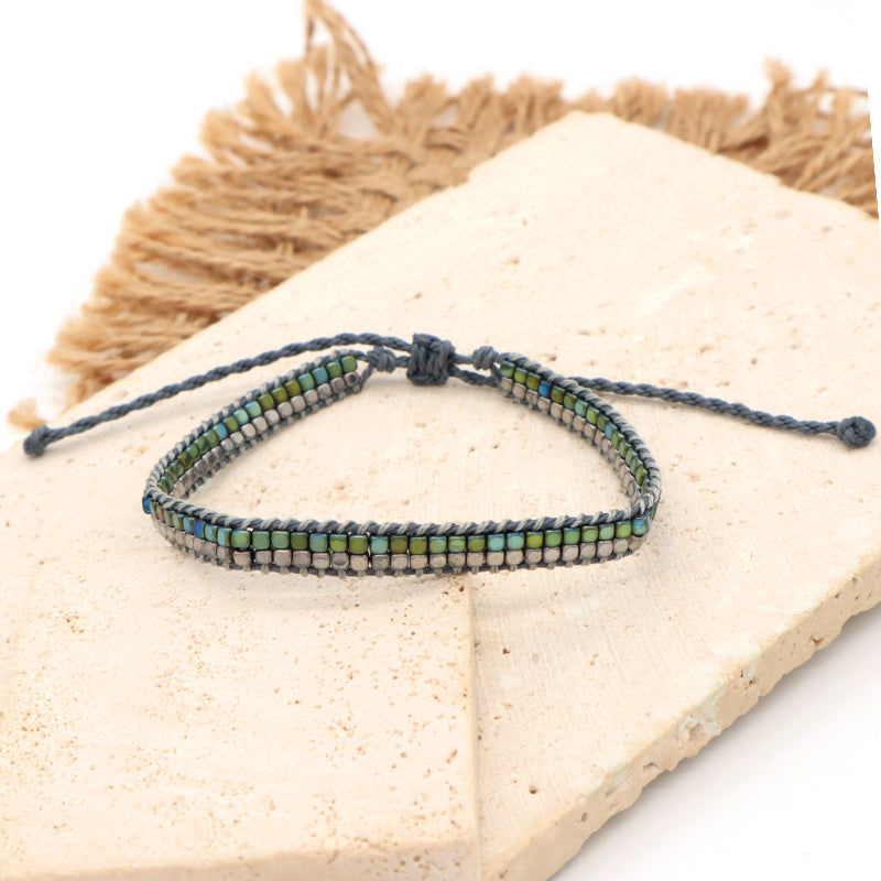 Good Quality OEM Wholesale Simple Design Custom Woven Best Friend Handmade Adjustable Double Rows Hematite Beads Bangle Bracelet
