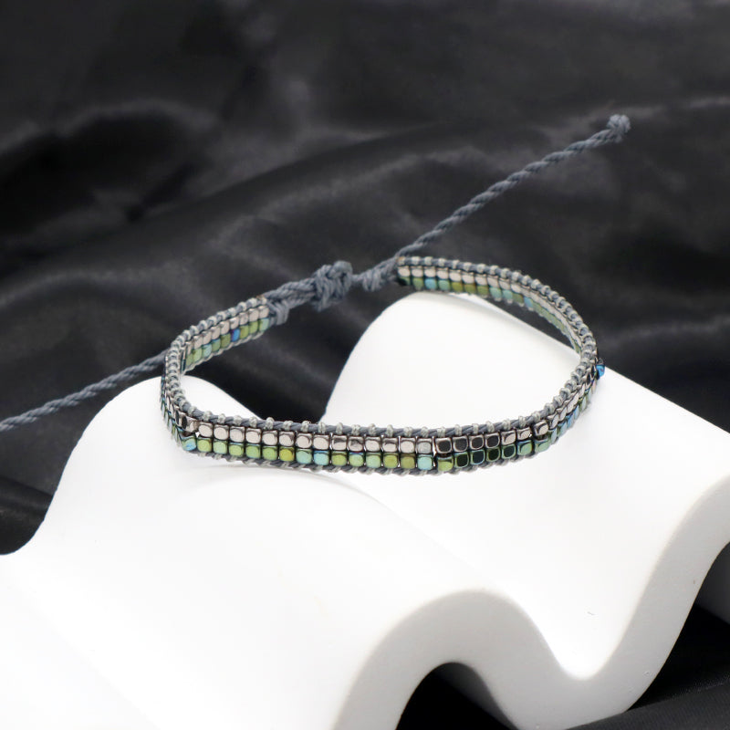 Good Quality OEM Wholesale Simple Design Custom Woven Best Friend Handmade Adjustable Double Rows Hematite Beads Bangle Bracelet
