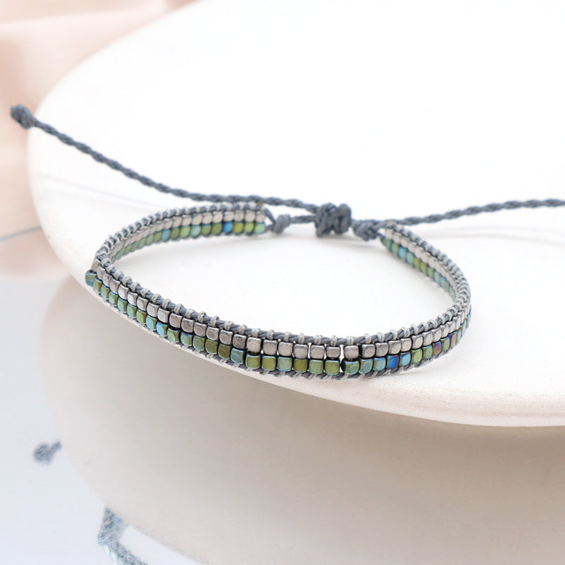 Good Quality OEM Wholesale Simple Design Custom Woven Best Friend Handmade Adjustable Double Rows Hematite Beads Bangle Bracelet