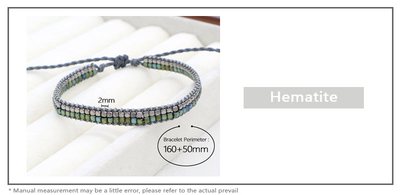 Good Quality OEM Wholesale Simple Design Custom Woven Best Friend Handmade Adjustable Double Rows Hematite Beads Bangle Bracelet