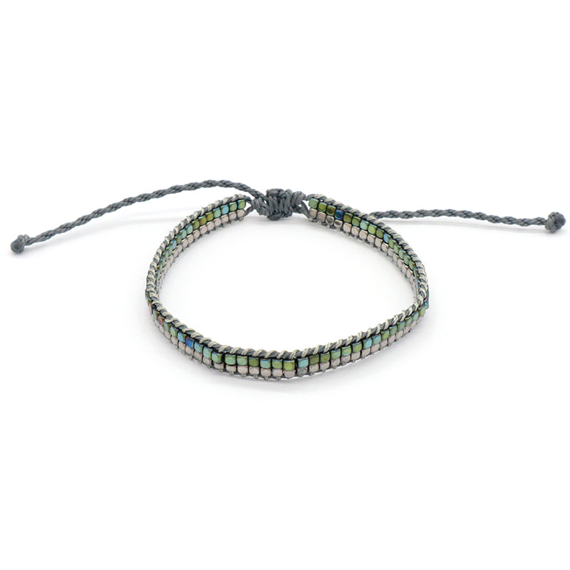 Good Quality OEM Wholesale Simple Design Custom Woven Best Friend Handmade Adjustable Double Rows Hematite Beads Bangle Bracelet