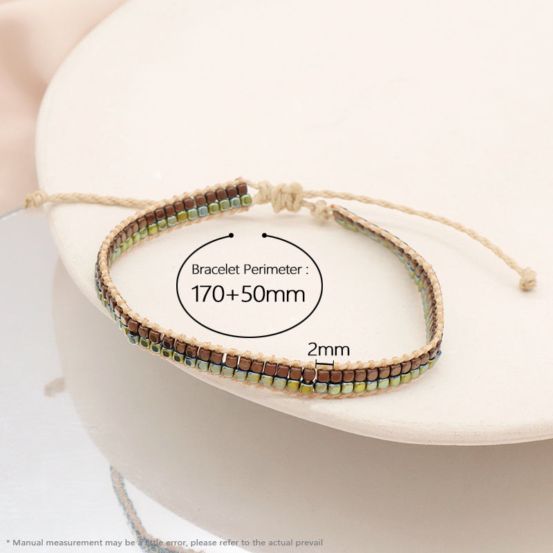 Good Quality OEM Custom Wholesale Simple Design Woven Best Friend Handmade Adjustable Double Rows Hematite Beads Bangle Bracelet