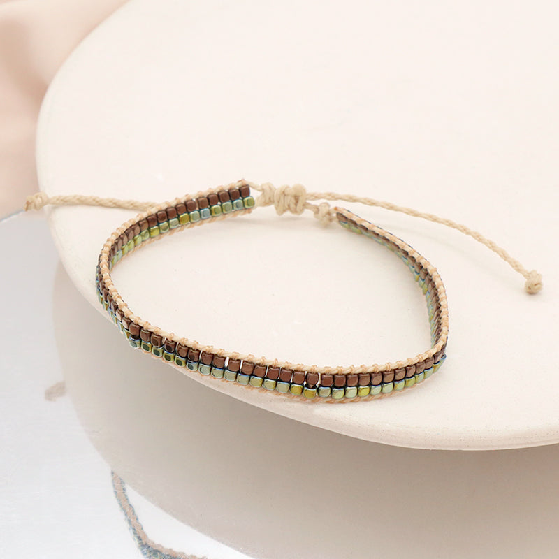 Good Quality OEM Custom Wholesale Simple Design Woven Best Friend Handmade Adjustable Double Rows Hematite Beads Bangle Bracelet