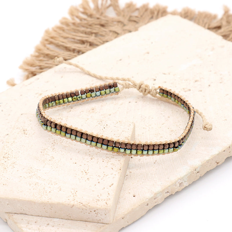 Good Quality OEM Custom Wholesale Simple Design Woven Best Friend Handmade Adjustable Double Rows Hematite Beads Bangle Bracelet