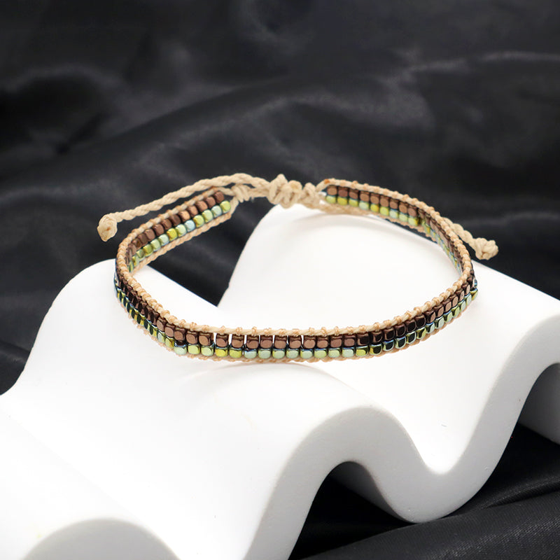Good Quality OEM Custom Wholesale Simple Design Woven Best Friend Handmade Adjustable Double Rows Hematite Beads Bangle Bracelet