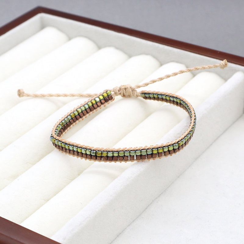 Good Quality OEM Custom Wholesale Simple Design Woven Best Friend Handmade Adjustable Double Rows Hematite Beads Bangle Bracelet