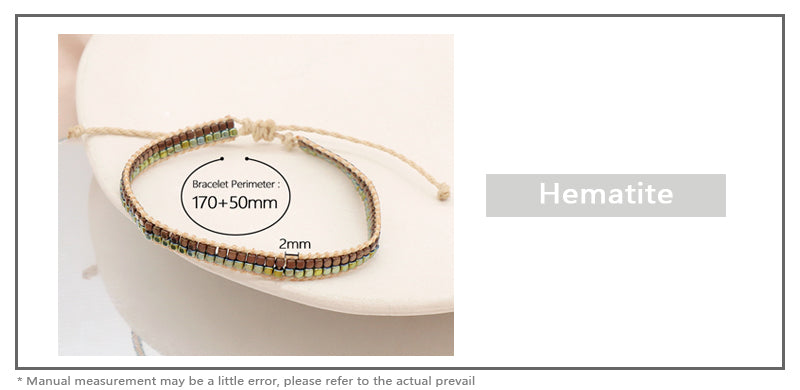 Good Quality OEM Custom Wholesale Simple Design Woven Best Friend Handmade Adjustable Double Rows Hematite Beads Bangle Bracelet