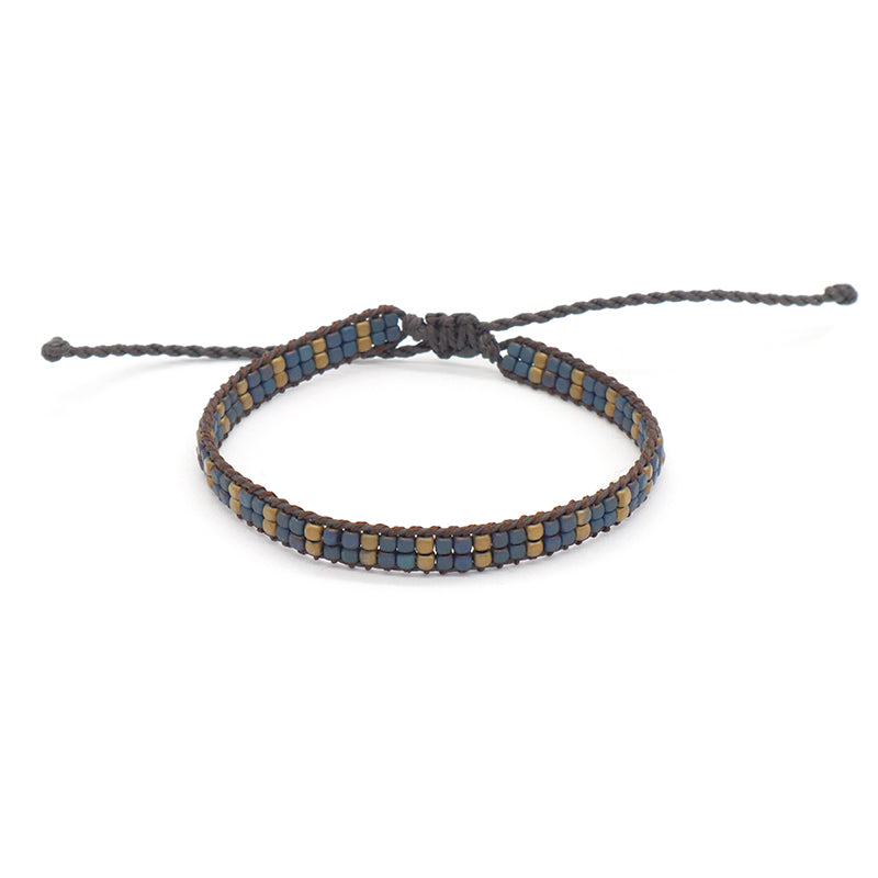 Custom Woven Good quality OEM Wholesale Simple Design Best Friend Handmade Adjustable Double Rows Hematite Beads Bangle Bracelet