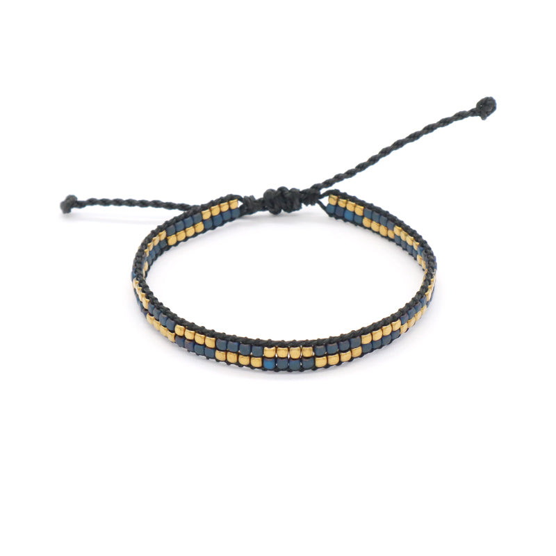 Oem Custom Simple Design Good Quality Wholesale Woven Best Friend Handmade Adjustable Double Rows Hematite Beads Bangle Bracelet