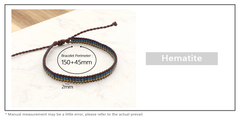 OEM Custom Simple Design Woven Good Quality Wholesale Best Friend Handmade Adjustable Double Rows Hematite Beads Bangle Bracelet