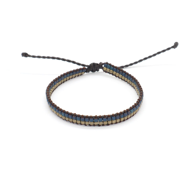 OEM Custom Good Quality Wholesale Simple Design Woven Best Friend Handmade Adjustable Double Rows Hematite Beads Bangle Bracelet