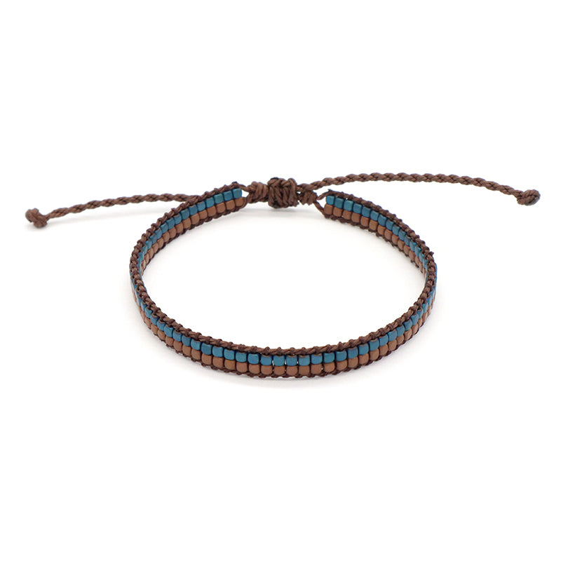 Good Quality OEM Wholesale Custom Woven Best Friend Simple Design Handmade Adjustable Double Rows Hematite Beads Bangle Bracelet