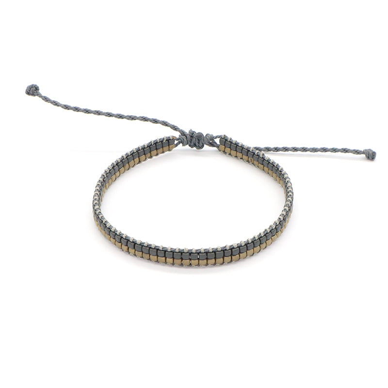 Good Quality OEM Wholesale Custom Woven Best Friend Simple Design Handmade Adjustable Double Rows Hematite Beads Bangle Bracelet
