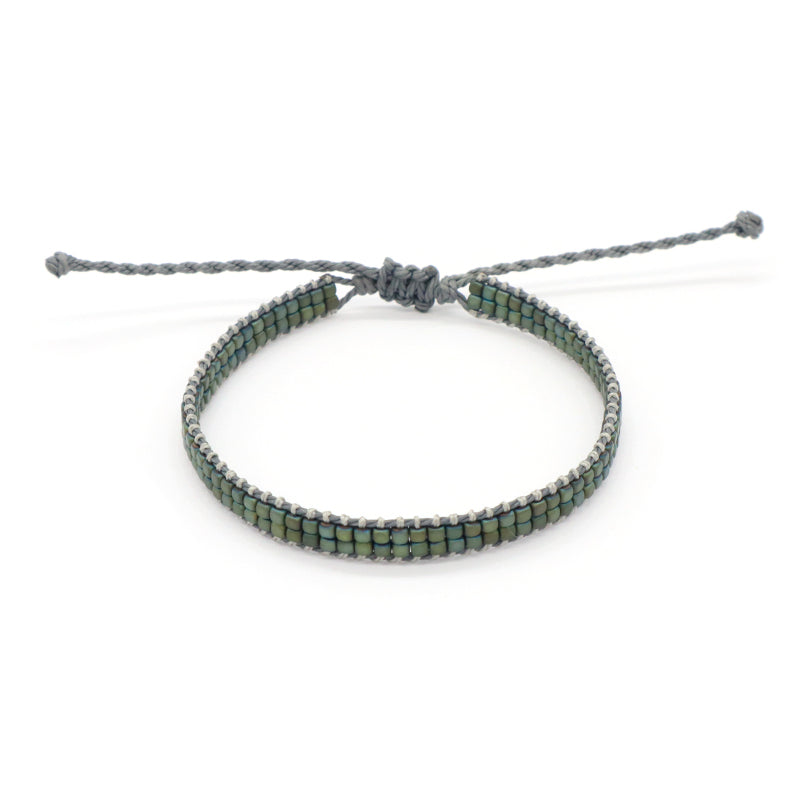Custom Woven Good quality OEM Wholesale Simple Design Best Friend Handmade Adjustable Double Rows Hematite Beads Bangle Bracelet