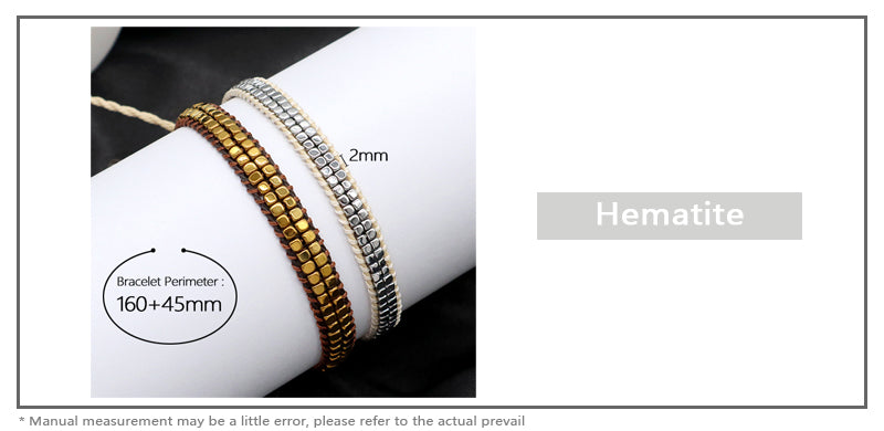Simple Design OEM Custom Woven Best Friend Handmade Adjustable Double Layers Hematite Beads Bangle Bracelet
