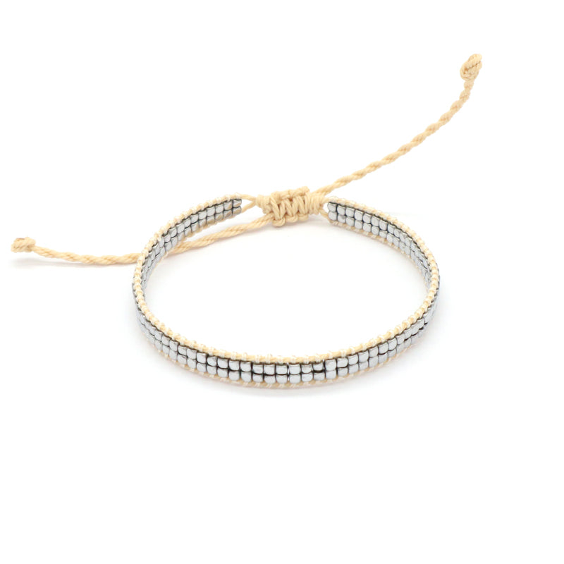 Simple Design OEM Custom Woven Best Friend Handmade Adjustable Double Layers Hematite Beads Bangle Bracelet