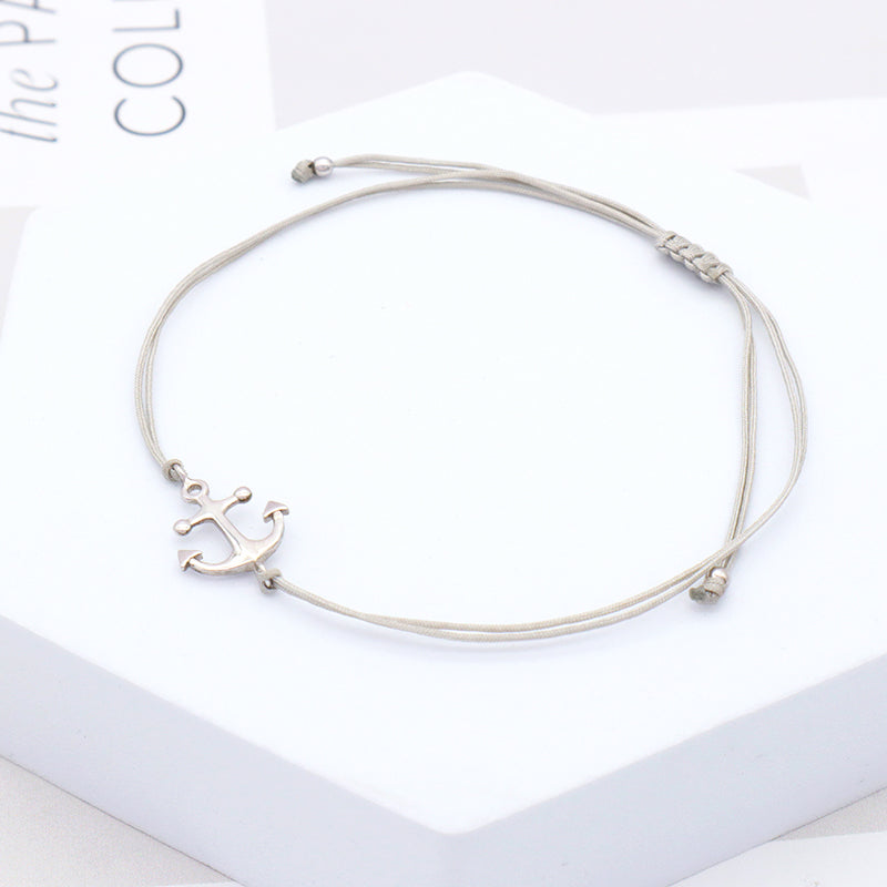 Cross Butterfly Anchor 925 Sterling Silver Charm Casual Bracelet Simple Design Adjustable Cotton Wire Bracelets