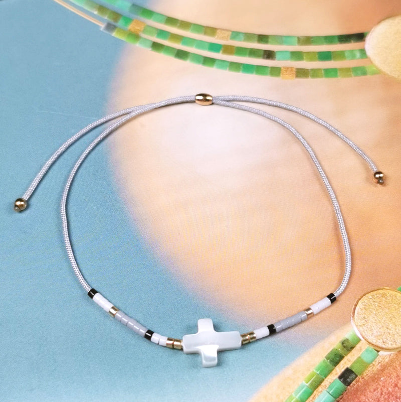 Trendy Miyuki Beads With Cross Shell Bracelet Fashion Charms And Bracelets Women Brass Beads Gold Plated Bracelet