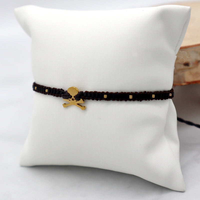 Custom Miyuki Seed Beads Macrame Bracelet Jewelry Adjustable Woven Handmade Cross Skull Stainless Steel Charm Miyuki Bracelet