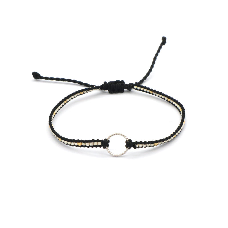 OEM Wholesale Customized Fashionable Women Handmade Jewelry Adjustable Braided Woven Macrame Miyuki Beads Silver Charm Bracelet