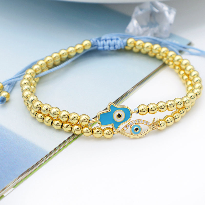 Good Quality Women Jewelry Gold Plated Adjustable Beaded Eye Charm Bracelet Turkish Eye Evil Eyes Bracelet