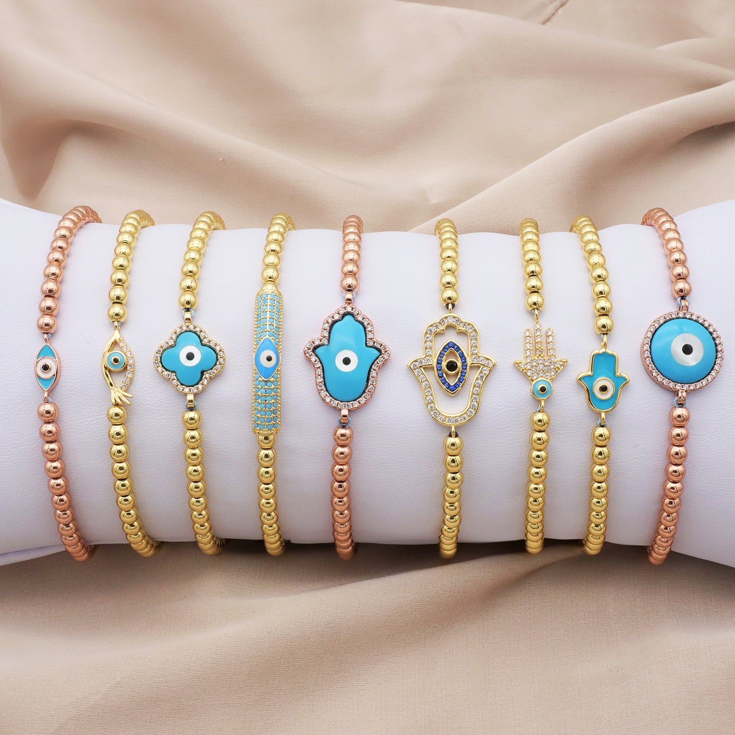 Good Quality Women Jewelry Gold Plated Adjustable Beaded Eye Charm Bracelet Turkish Eye Evil Eyes Bracelet
