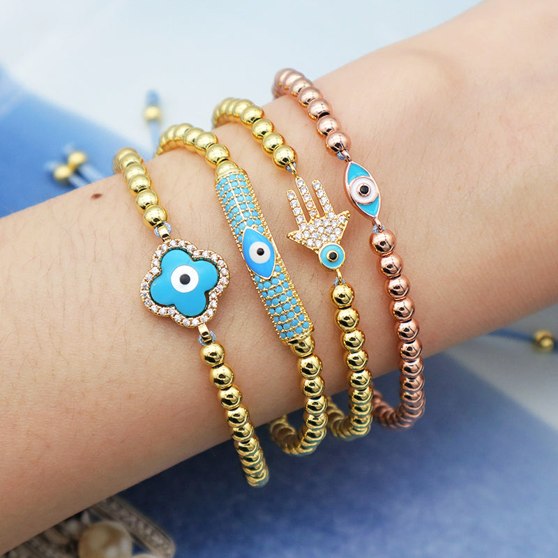 Good Quality Women Jewelry Gold Plated Adjustable Beaded Eye Charm Bracelet Turkish Eye Evil Eyes Bracelet