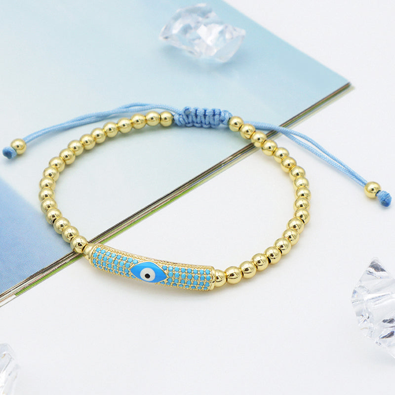 Good Quality Women Jewelry Gold Plated Adjustable Beaded Eye Charm Bracelet Turkish Eye Evil Eyes Bracelet