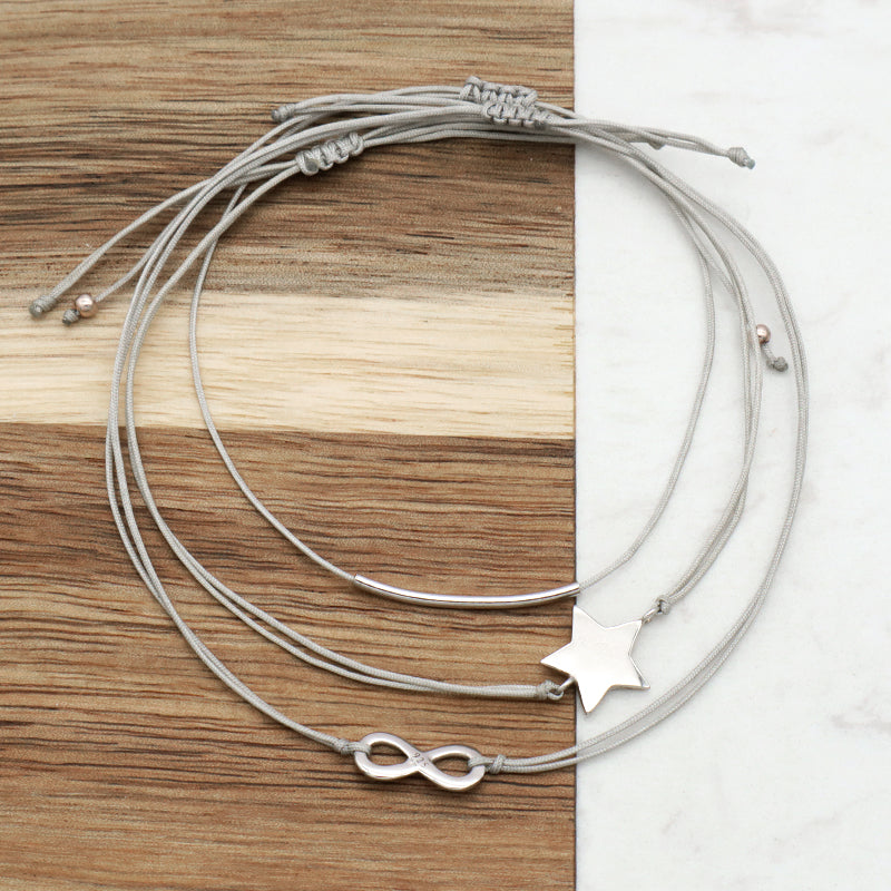 Custom Wholesale Simple Design Rhodium Plating Adjustable Cotton Wire 925 Sterling Silver Small Charms Bracelets
