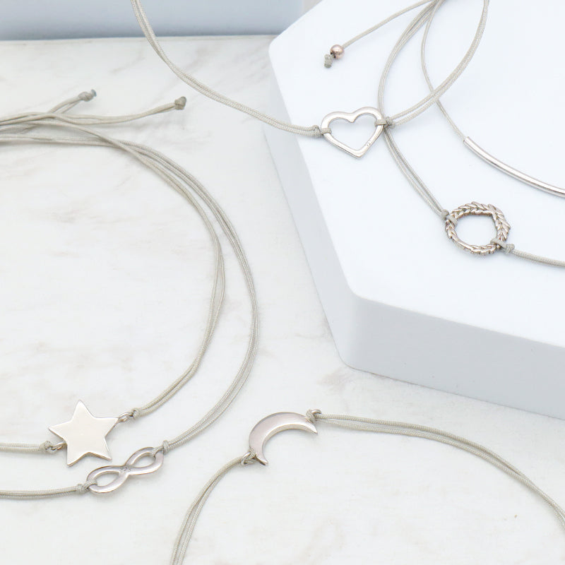 Custom Wholesale Simple Design Rhodium Plating Adjustable Cotton Wire 925 Sterling Silver Small Charms Bracelets
