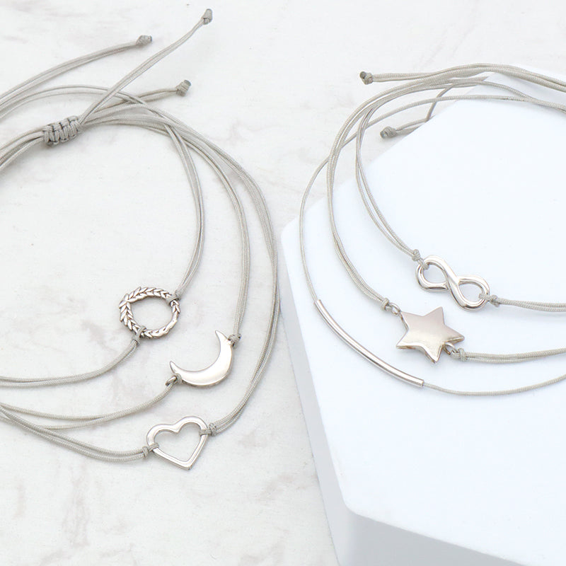 Custom Wholesale Simple Design Rhodium Plating Adjustable Cotton Wire 925 Sterling Silver Small Charms Bracelets