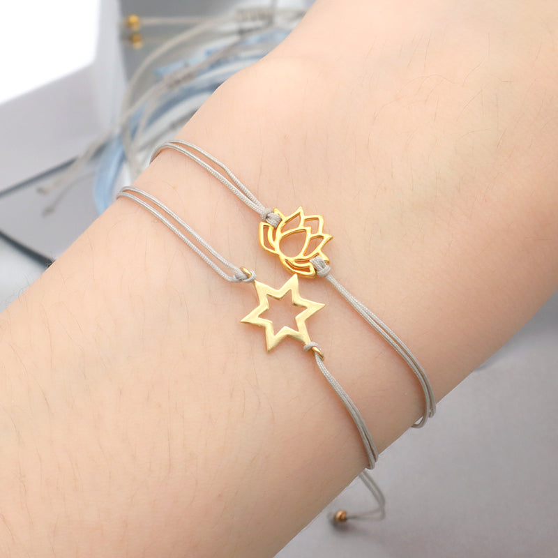 Oem Custom Wholesale Adjust Handmade Gold Plating Star Heart 925 Sterling Silver Charm Bracelets