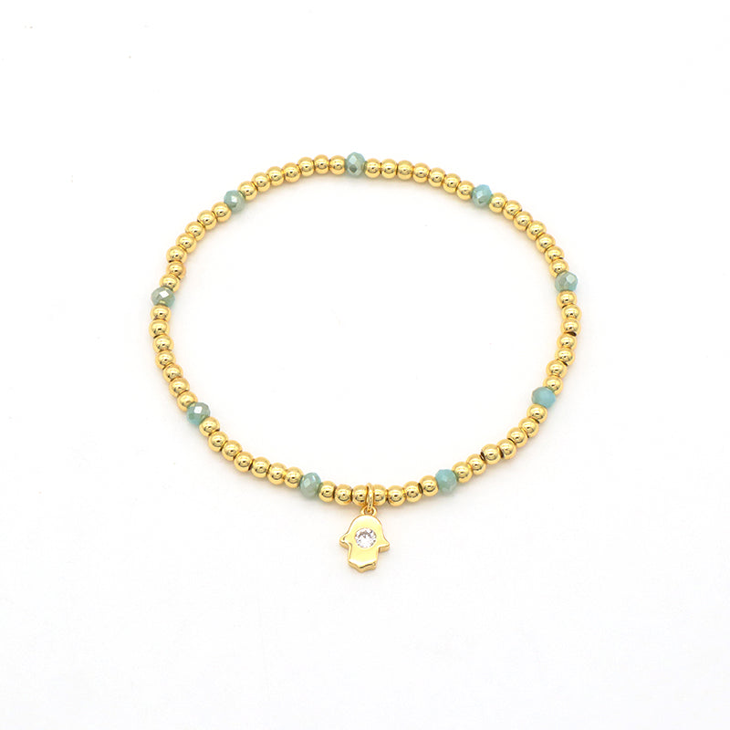 Custom Handmade Women Jewelry Gold Plated Bangles Heart Moon Cross Initial Letter Charm Brass Ball Glass Crystal Bracelets