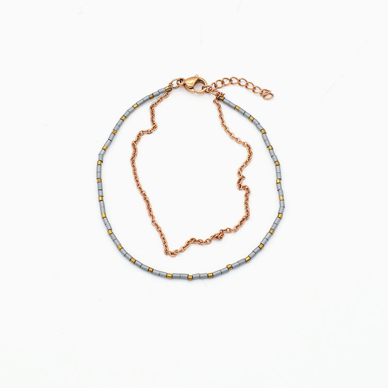 Custom Double layer Gold Plated Stainless steel chain bead Bangle bracelet Woman Handmade Natural Stone beaded Bracelet Jewelry